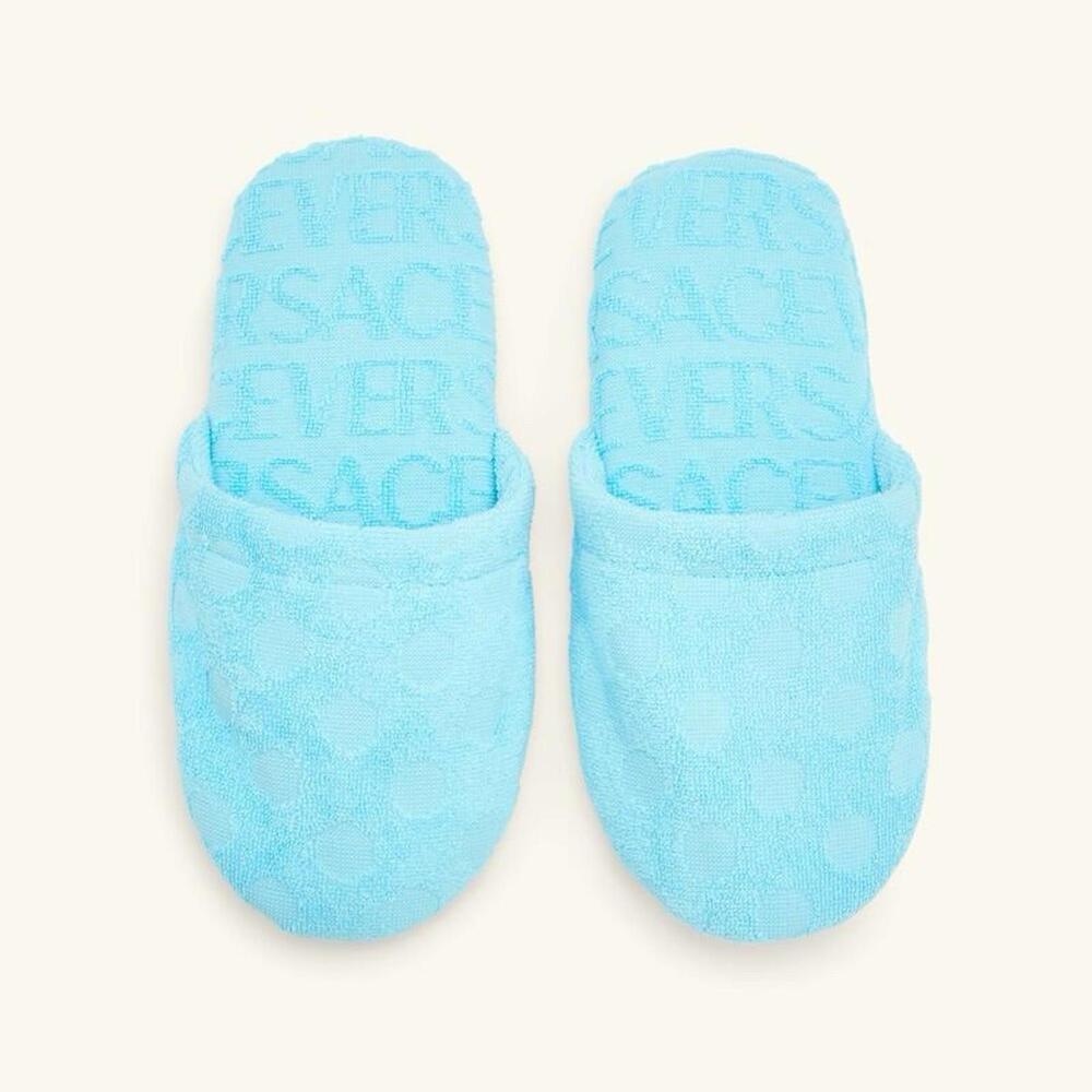 BNWT Versace Allover Polka Dot Slippers Blue Size Small Women’s 6/7